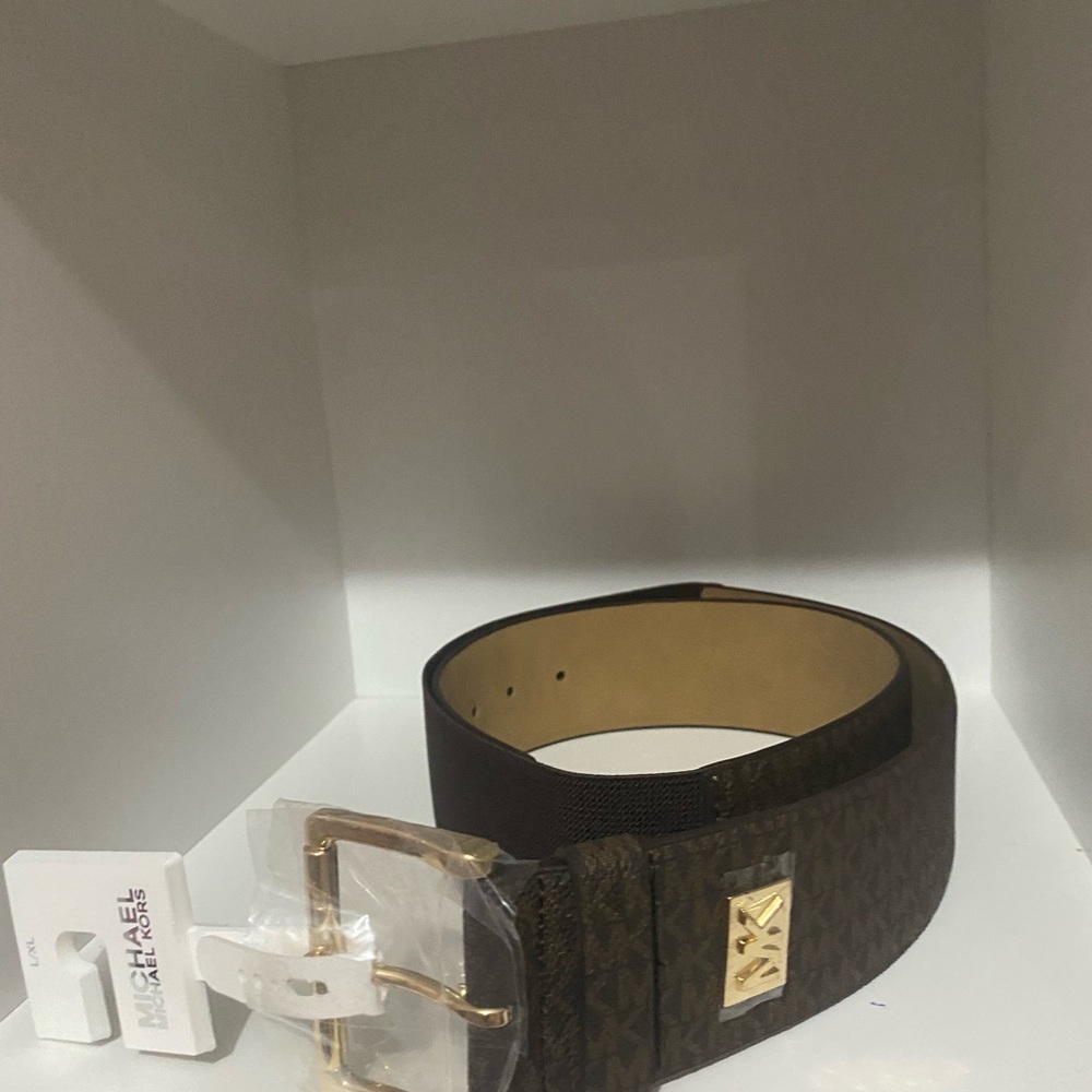 MICHAEL KORS LEATHER BROWN LOGO BELT NWT LARGE/XLARGE